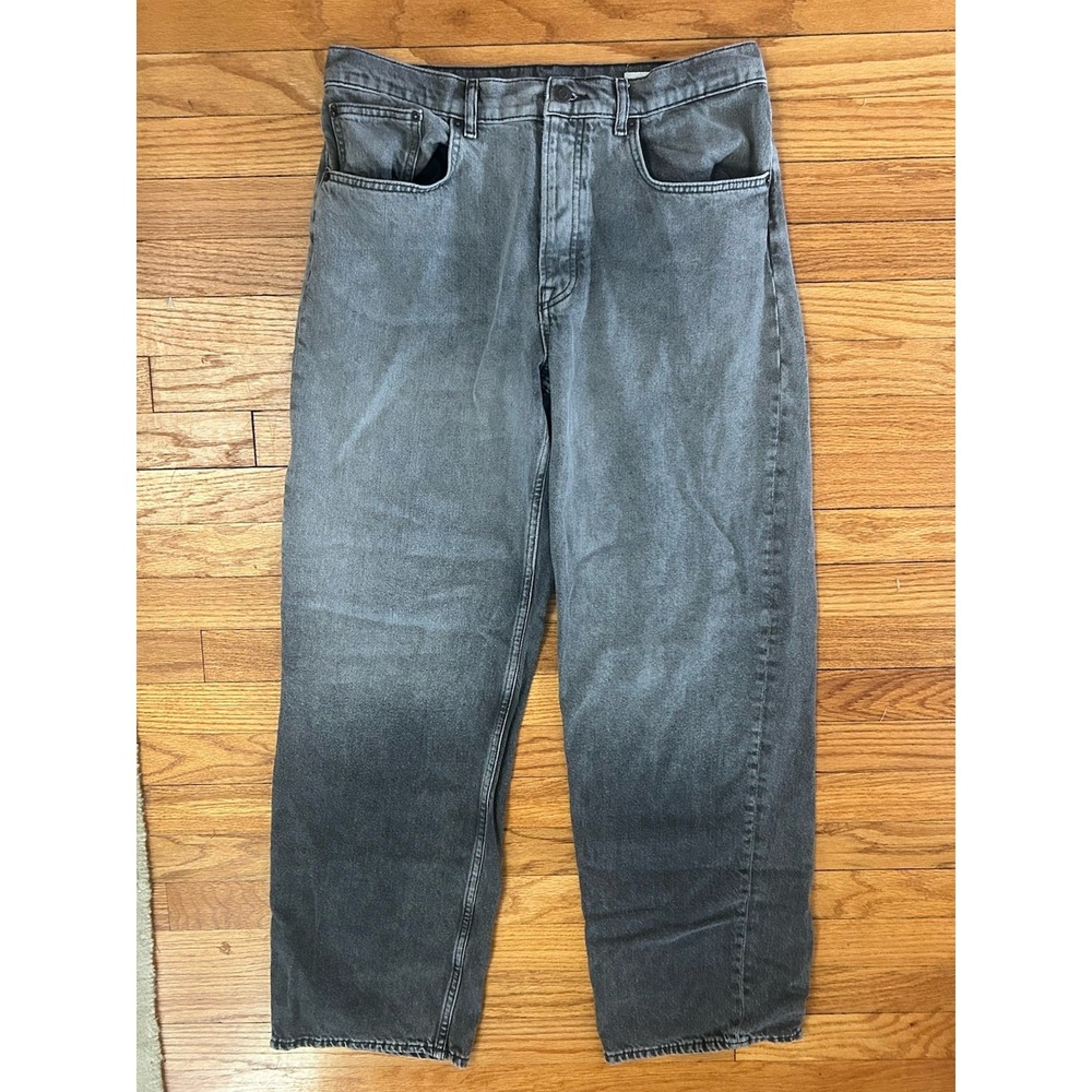 Zara Baggy Button Fly 100% Cotton Jeans Womans SZ 32 Gray Y2K